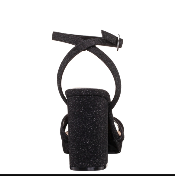 NWT Nina "SHELIA" Black Glitter Chunky Heel Sandal 8.5 Glamorous  Whimsy Vamp - Picture 4 of 4